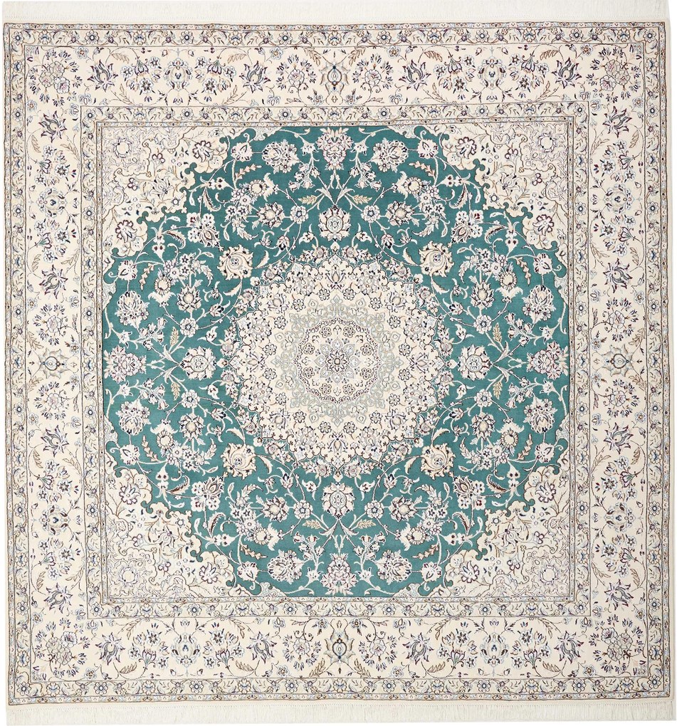 Nain Tappeto persiano 250 x 250 Verde (Iran) Annodato A Mano