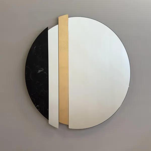 Specchio moderno 80 cm con decori foglia oro e effetto marmo nero - KEVIN