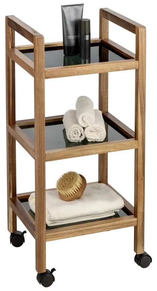 Scaffale per il bagno nero/di colore naturale in acacia massiccia 35x76,5 cm Fondi – Wenko