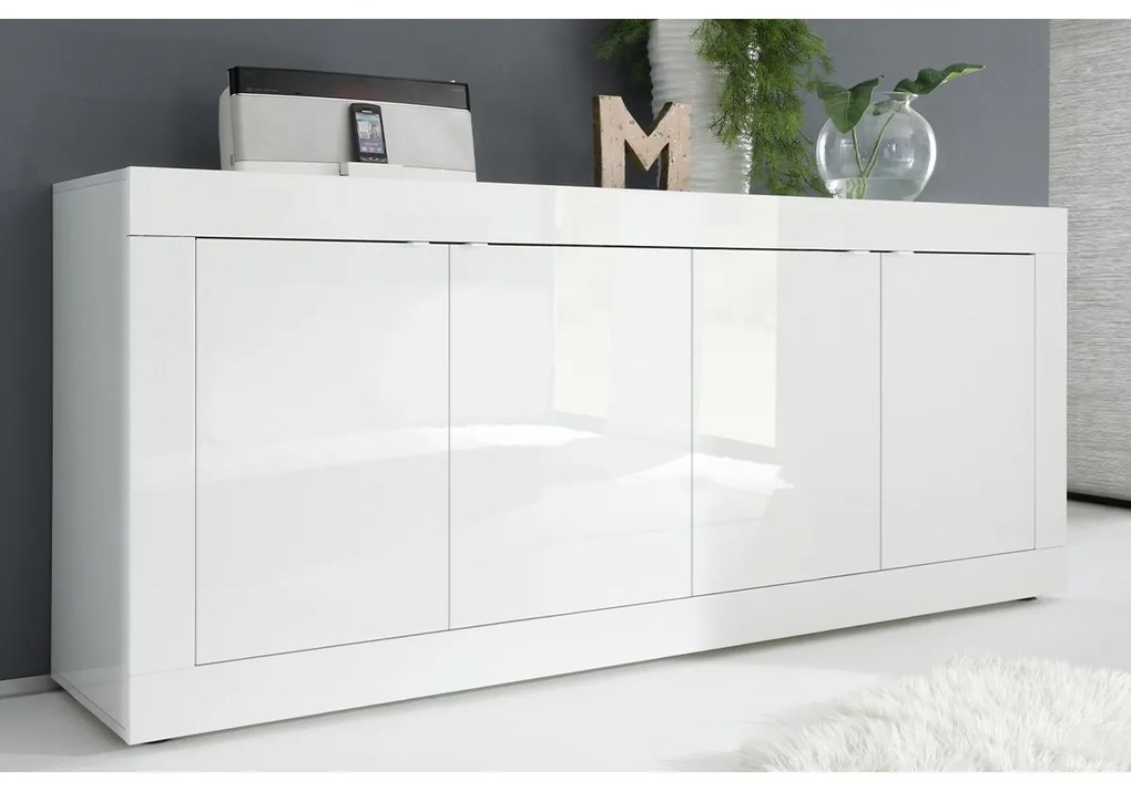 Credenza design bianco laccato lucido 4 ante L207 cm LATTE