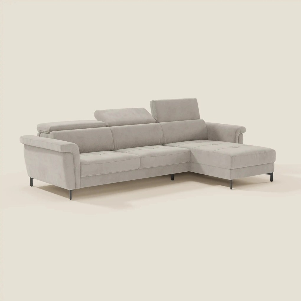 Capri Divano letto angolare con penisola contenitore e poggiatesta reclinabili - elegante tessuto smacchiabile T30