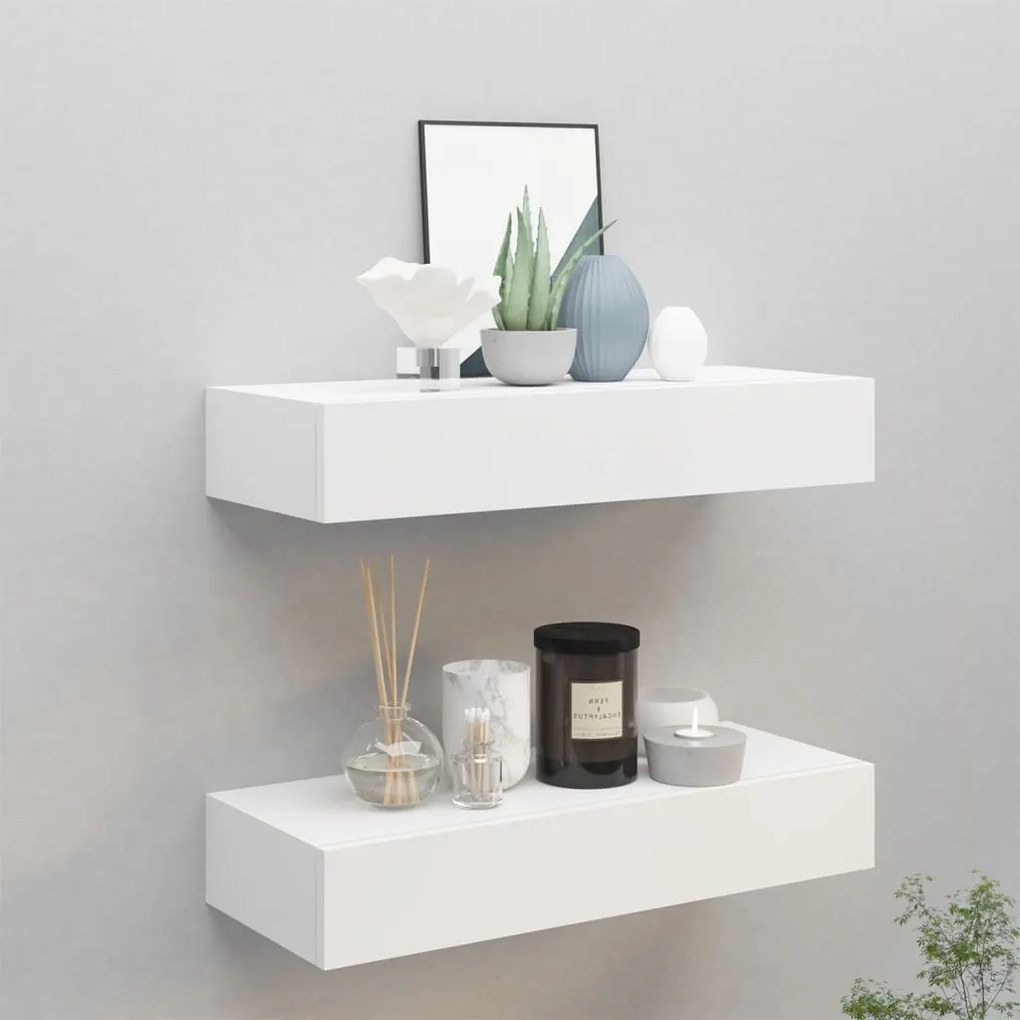 Scaffali Con Cassetti Da Parete 2 Pz Bianchi 60x23,5x10 Cm Mdf /