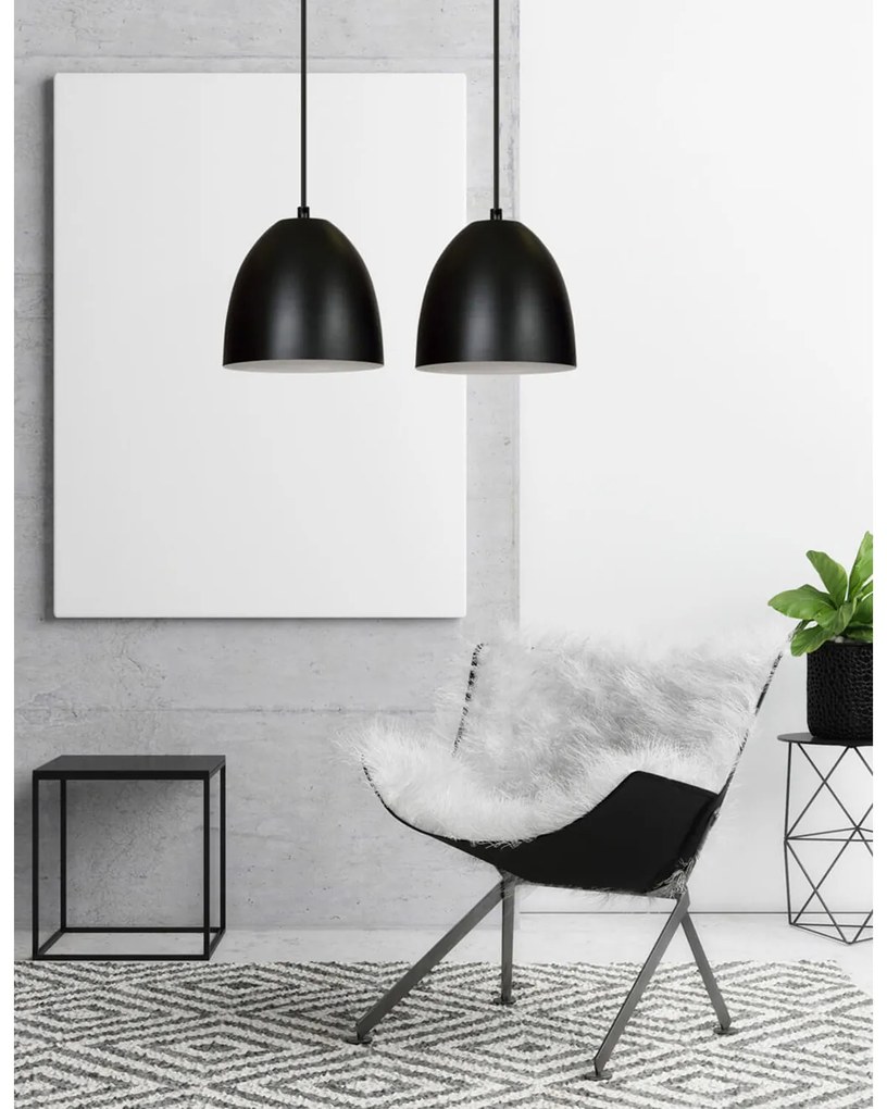 Lampadario 2 Luci Reartù In Acciaio Nero Con Cupole In Nero E Bianco