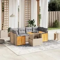 Set Divani da Giardino 7 pz con Cuscini Beige in Polyrattan 3273859