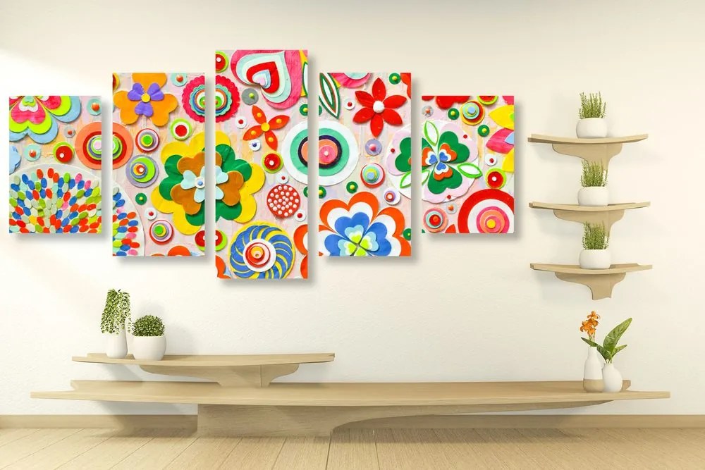 Quadri 5 pezzi – Astrazione di fiori