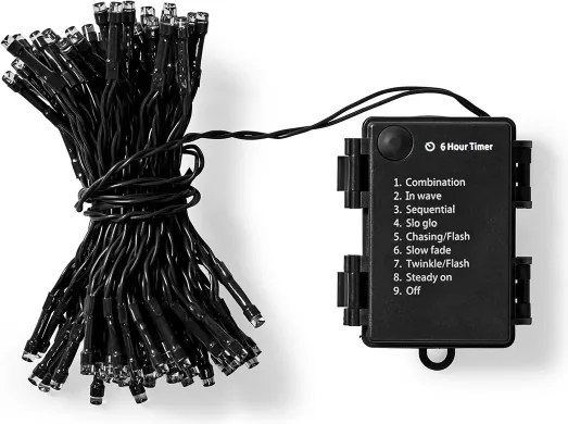 Nedis CLBO192 - Catena luminosa LED 192xLED/7 funzioni/3xAA 14,9m IP44 bianco caldo