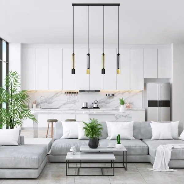 LED Lampadario su corda BARS 4xGU10/4,8W/230V nero/dorato