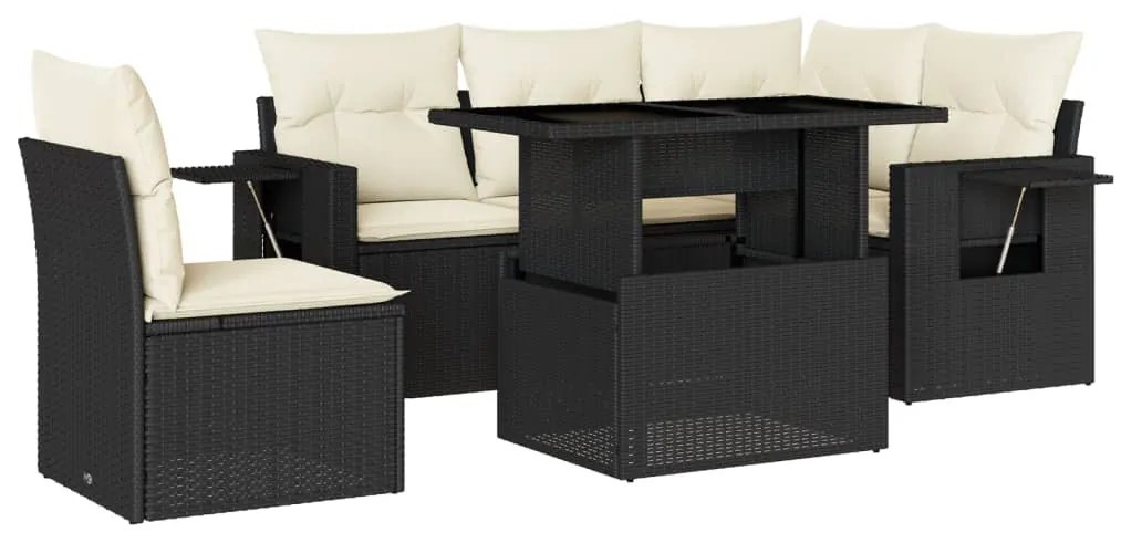 Set divano da giardino 6 pz con cuscini nero in polyrattan