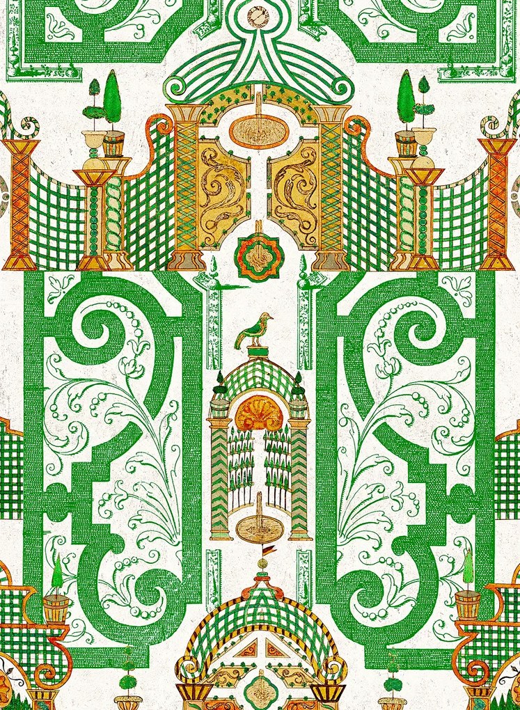 Mindthegap Carta da parati Emperors Labyrinth - Green/ Orange/ White