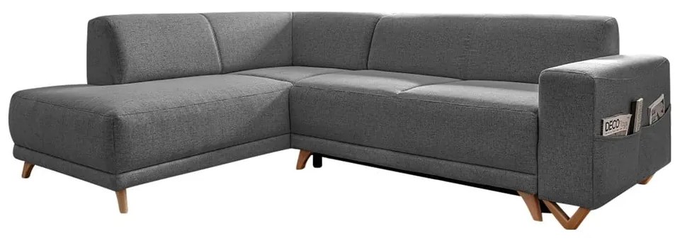 Divano angolare grigio allungabile e con contenitore (penisola a sinistra/a L) Classy Sophie – Miuform