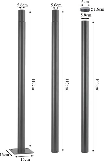 Brilagi - Asta metallica per palo di illuminazione esterna 3 m, diam. 58 mm, grigia