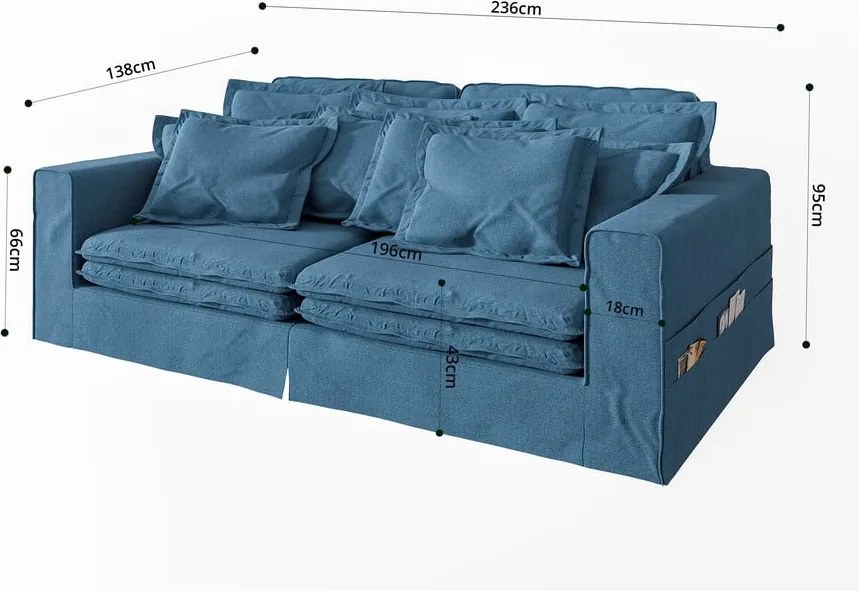 Divano blu 236 cm Nora – Ropez