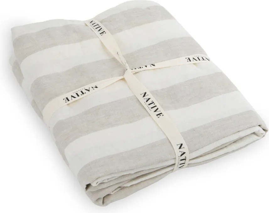 Set copripiumino e federa grigio chiaro/color crema in lino per letto singolo 135x200 cm Natural Stripes – Native Natural