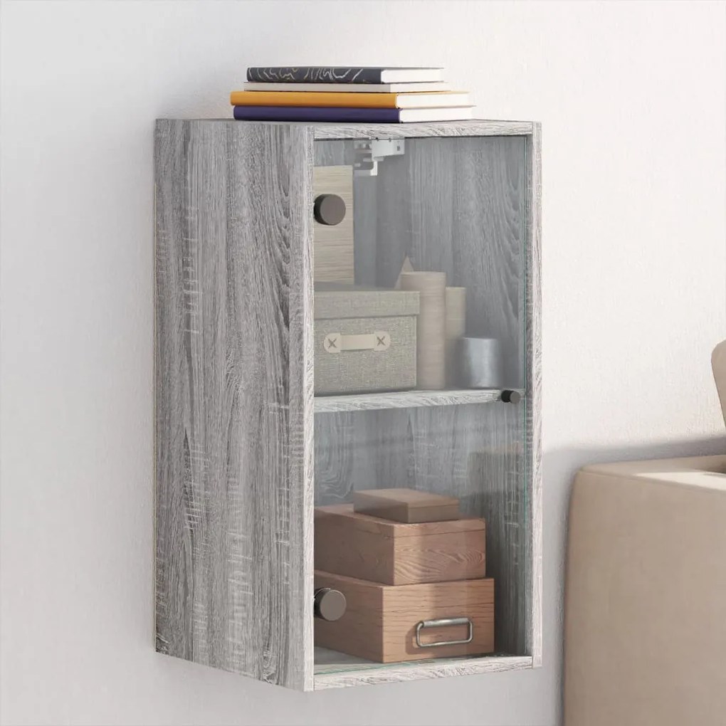 Mobile a muro con ante in vetro grigio sonoma 35x37x68,5 cm