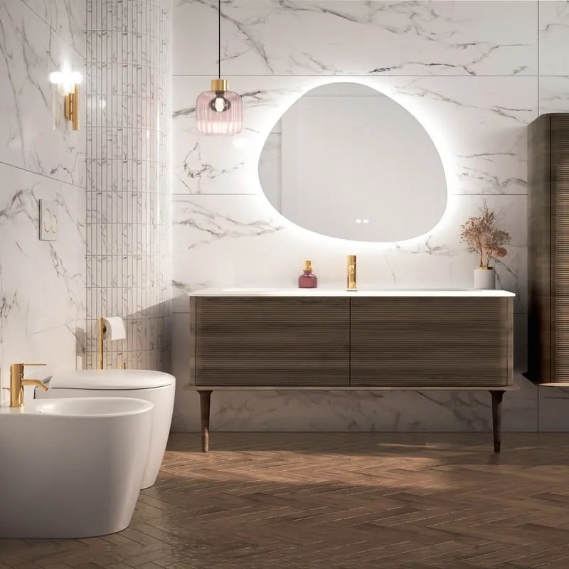 Mobile da bagno sospeso sotto lavabo L 144 x H 42 x P 50 cm noce laccato opaco, 2 cassetti BADEN HAUS Bohemia