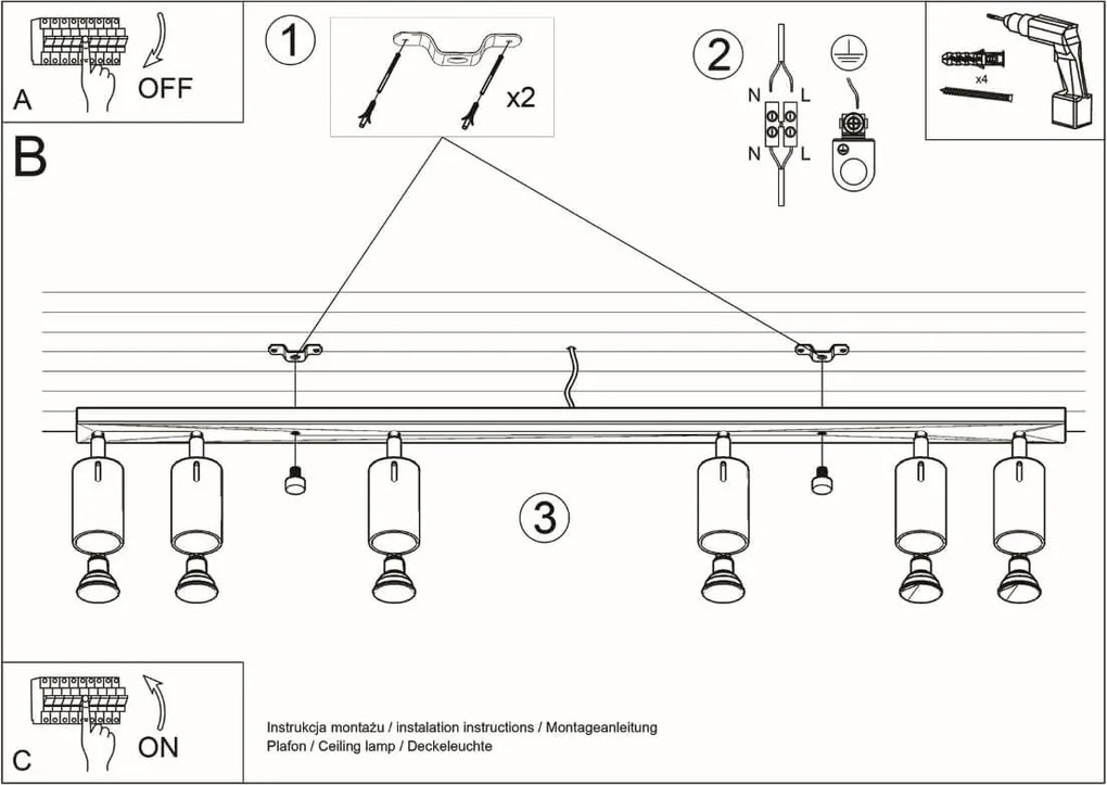 Lampada da Soffitto 6xGU10 RING 6L Orientabile in Acciaio