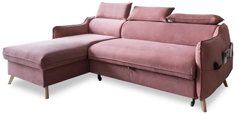 Divano letto angolare in velluto rosa chiaro (angolo sinistro) Sweet Harmony - Miuform