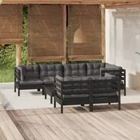 Set Divani da Giardino 8 pz con Cuscini Neri in Legno di Pino 3096500