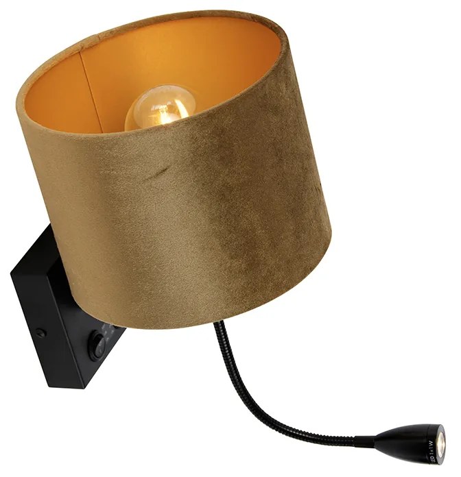 Lampada da parete nera con paralume in velluto bronzo 18 cm - Brescia