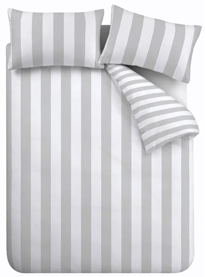 Biancheria da letto matrimoniale bianco-grigia 200x200 cm Cove Stripe - Catherine Lansfield