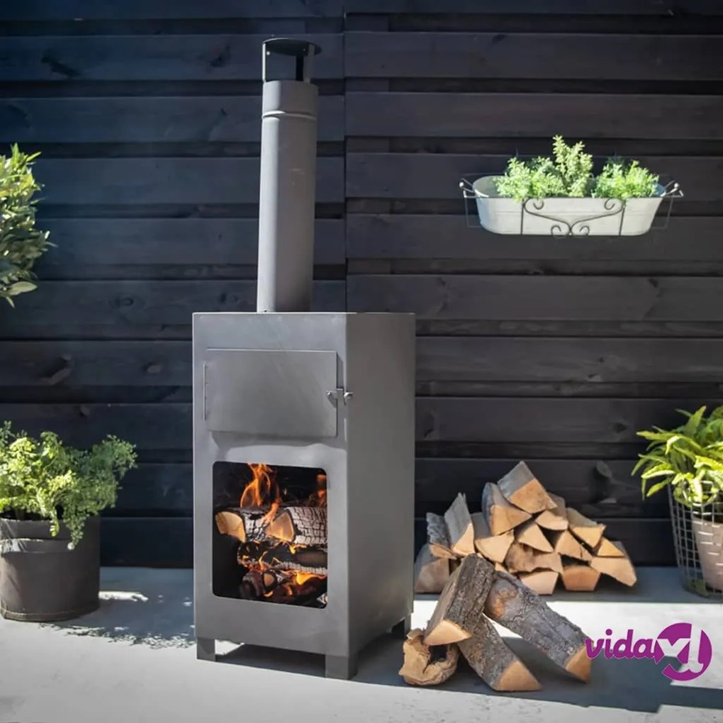 Esschert Design Stufa da Terrazzo con Forno per Pizza Nero