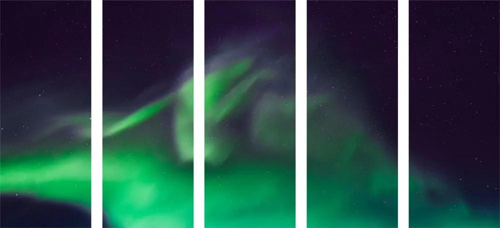 Quadri 5 pezzi – Aurora polare verde nel cielo
