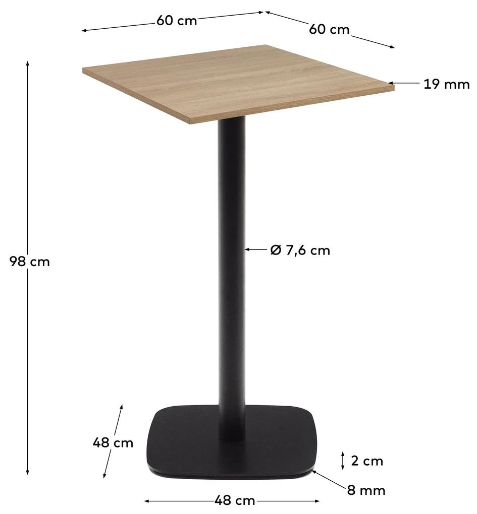 Kave Home - Tavolo alto Dina melammina rifinito naturale con gamba di metallo rifinita in nero 60x60x9