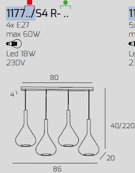 Sospensione ottone sat. 4 luci rettangolare vetri blu 1177os-s4 r-bl