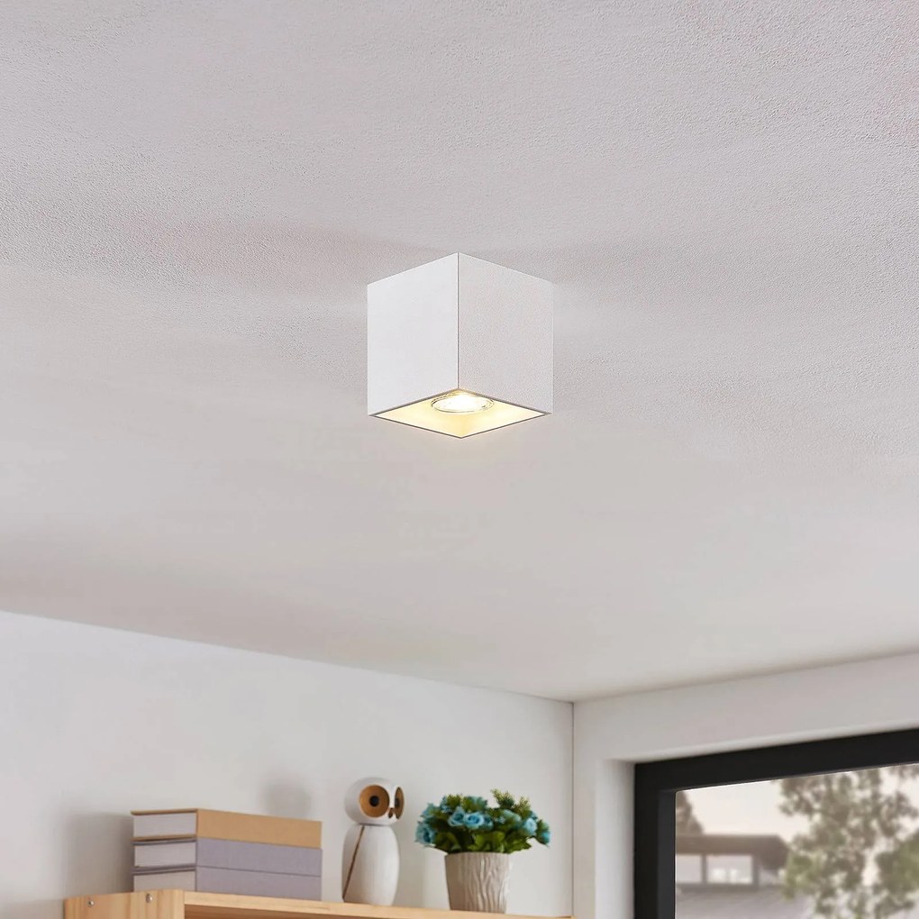 Lindby Parvin downlight alluminio quadrato bianco