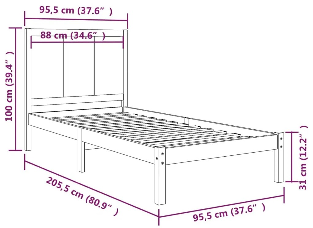 Giroletto Nero in Legno Massello di Pino 90x200 cm