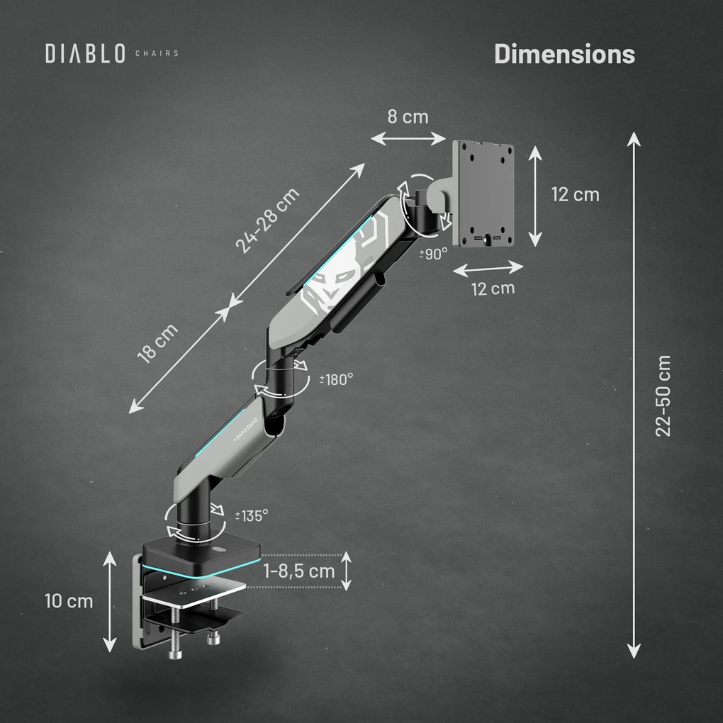 Supporto per monitor da 49" grigio-nero con LED RGB X-ARM