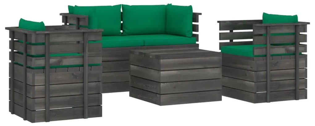 Set divani da giardino su pallet 5 pz con cuscini massello pino