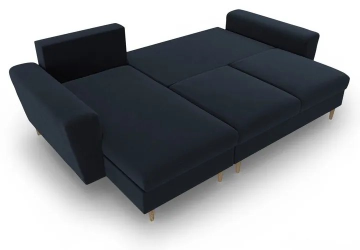 Divano angolare blu scuro allungabile e con contenitore con rivestimento in velluto Kyoto – Cosmopolitan Design