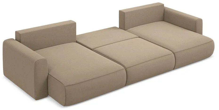 Divano angolare marrone chiaro allungabile/con contenitore (a U) con rivestimento in velluto Kapua – Makamii