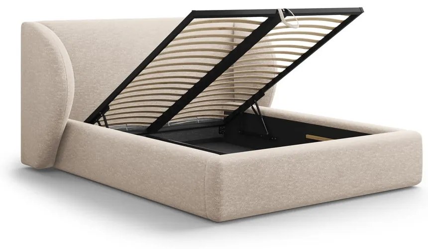 Letto matrimoniale imbottito beige con contenitore con rete inclusa 200x200 cm Miley – Micadoni