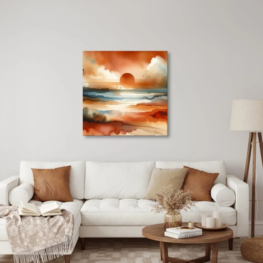 Quadro su tela – Tramonto rosso sopra il paesaggio