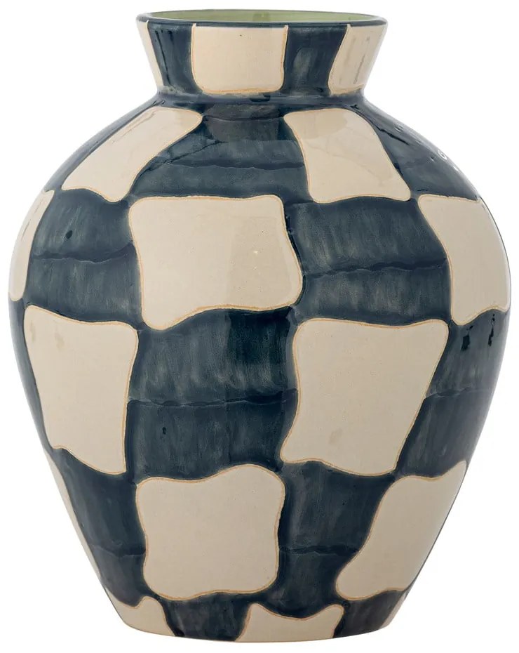 Vaso blu e color crema in vetro dipinto a mano (altezza totale 24 cm) Check – Bloomingville