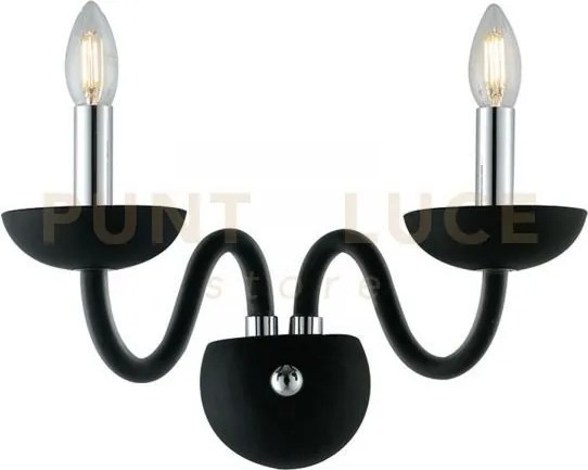 Applique a parete alfiere nero e cromo 2 luci attacco e14 12x23x26cm