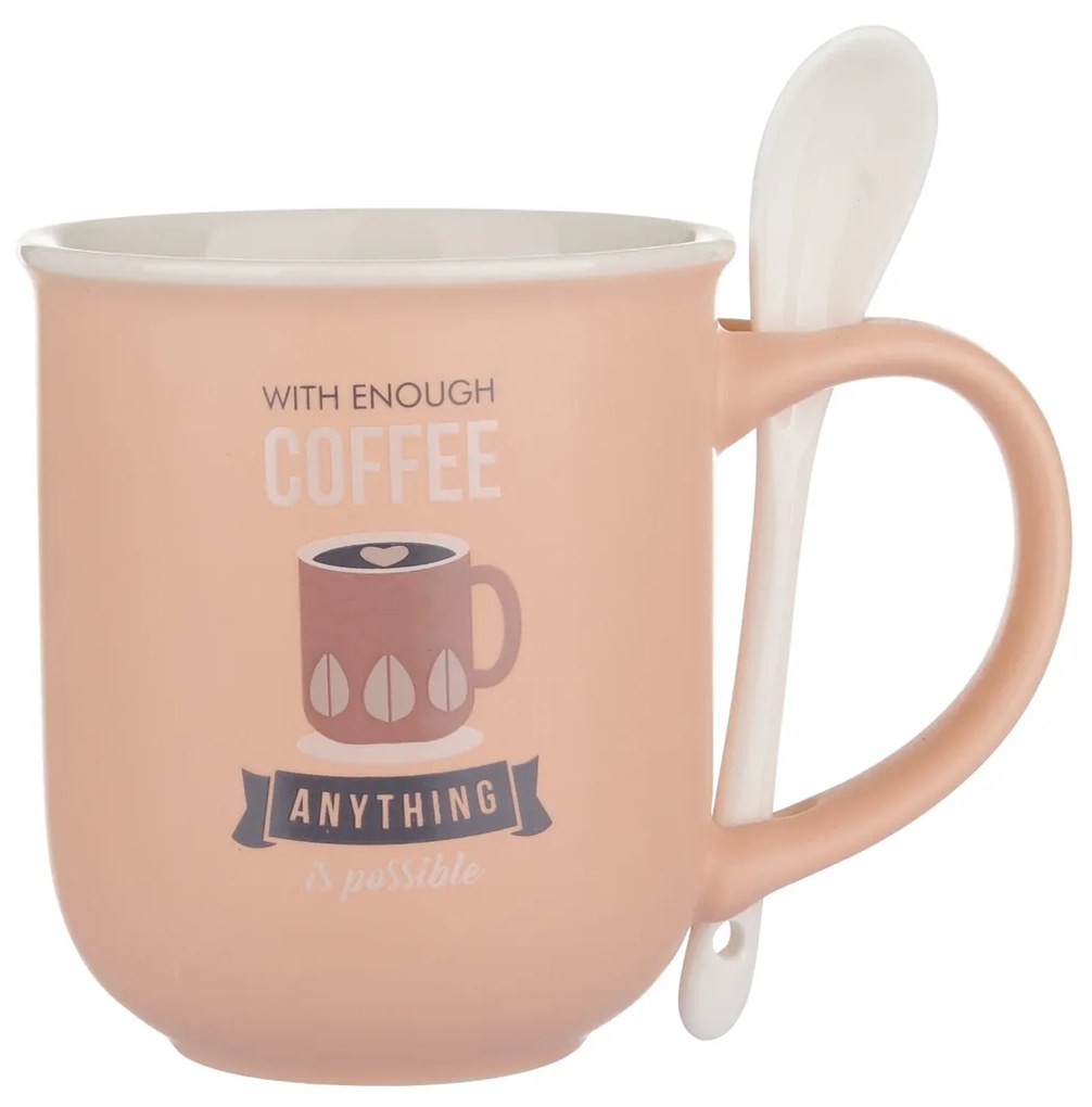 Mug caffè rosa 400 ml con cucchiaino