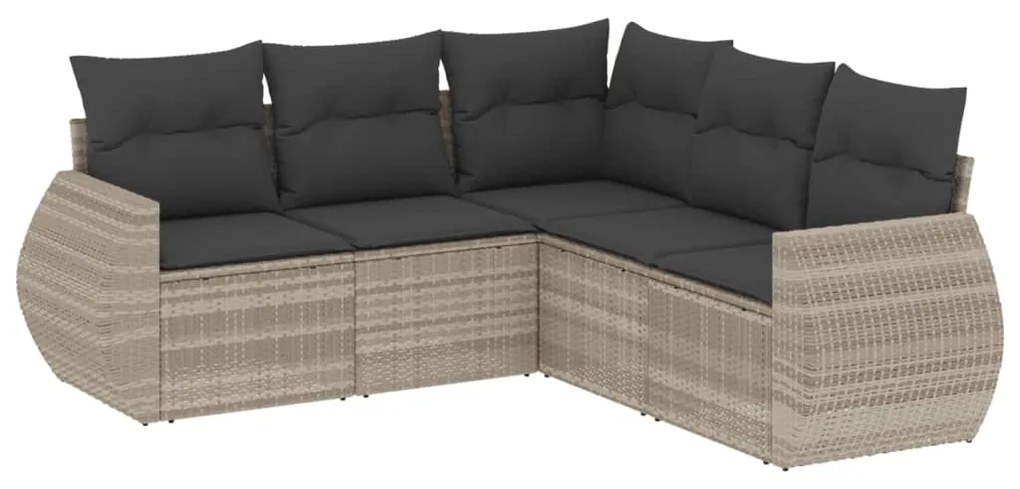 Set divano da giardino 5pz con cuscini grigio chiaro polyrattan