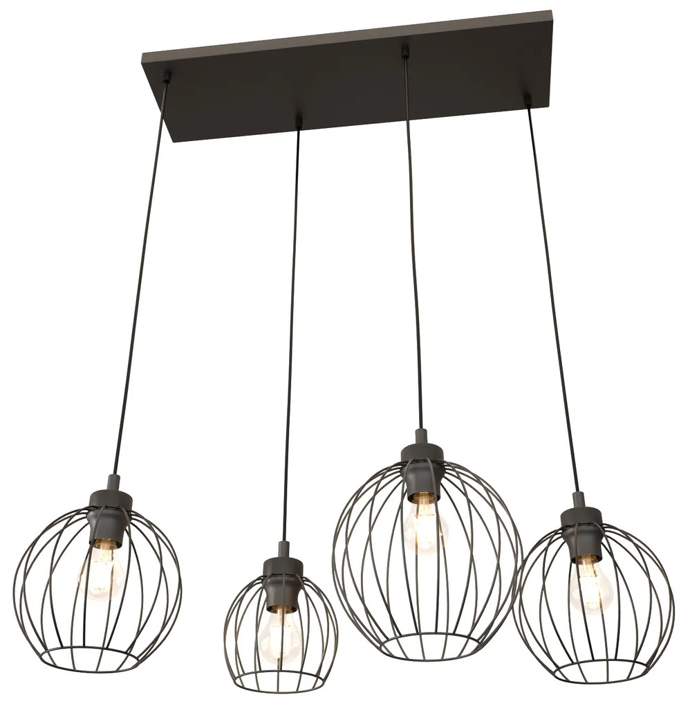 Sospensione Minimal Industrial Hathor 4 Luci Lineari Nera