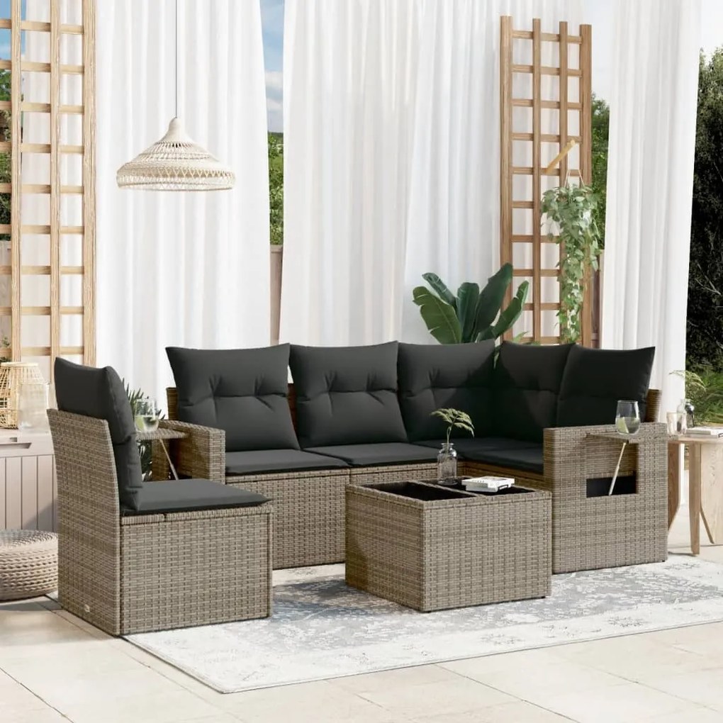 Set divano da giardino 6 pz con cuscini grigio in polyrattan