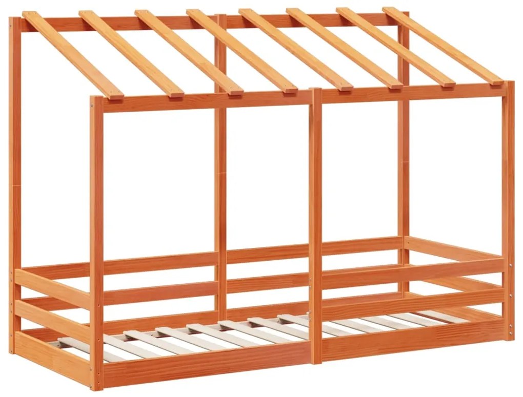 Letto bambini con tetto marrone cera 90x190 cm massello pino