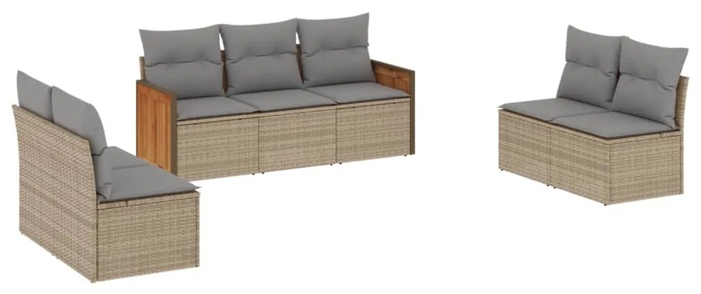 Set divani da giardino 7 pz con cuscini beige in polyrattan