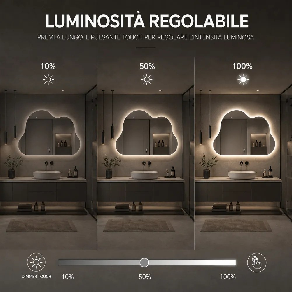 Specchio Nuvola 50x70 cm con LED 3 Colori Dimmerabile con Pulsante Touch...
