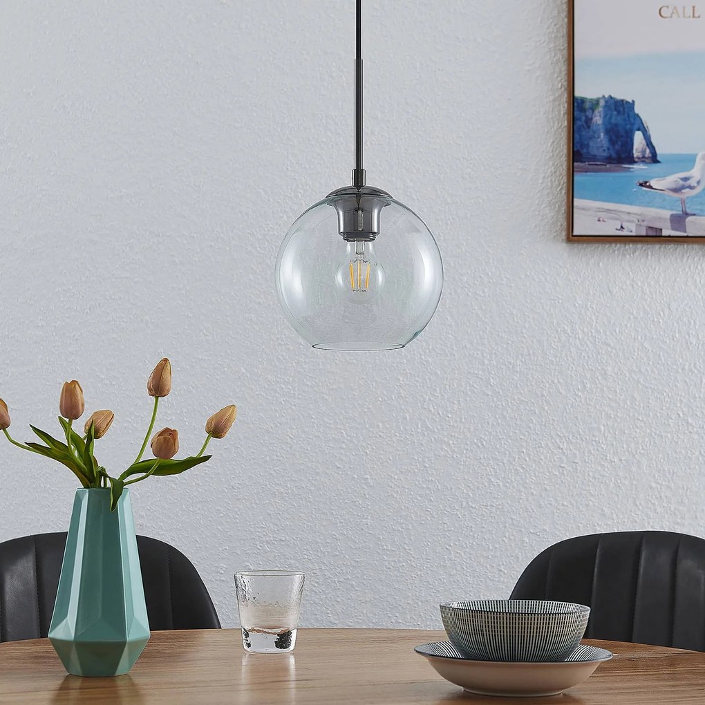 Lindby Firano lampada a sospensione, Ø 20 cm, 1 luce, antracite, vetro