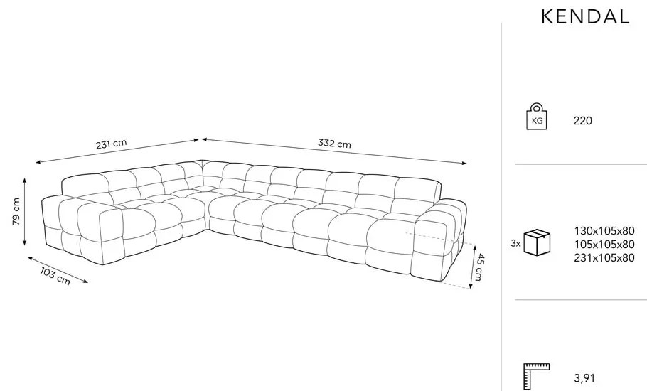 Divano angolare in velluto nero (angolo sinistro) Kendal - Micadoni Home