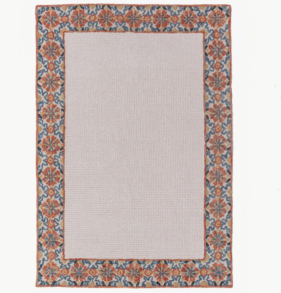 Tappeto in lana a pelo corto fatto a mano Myla Floral Frame