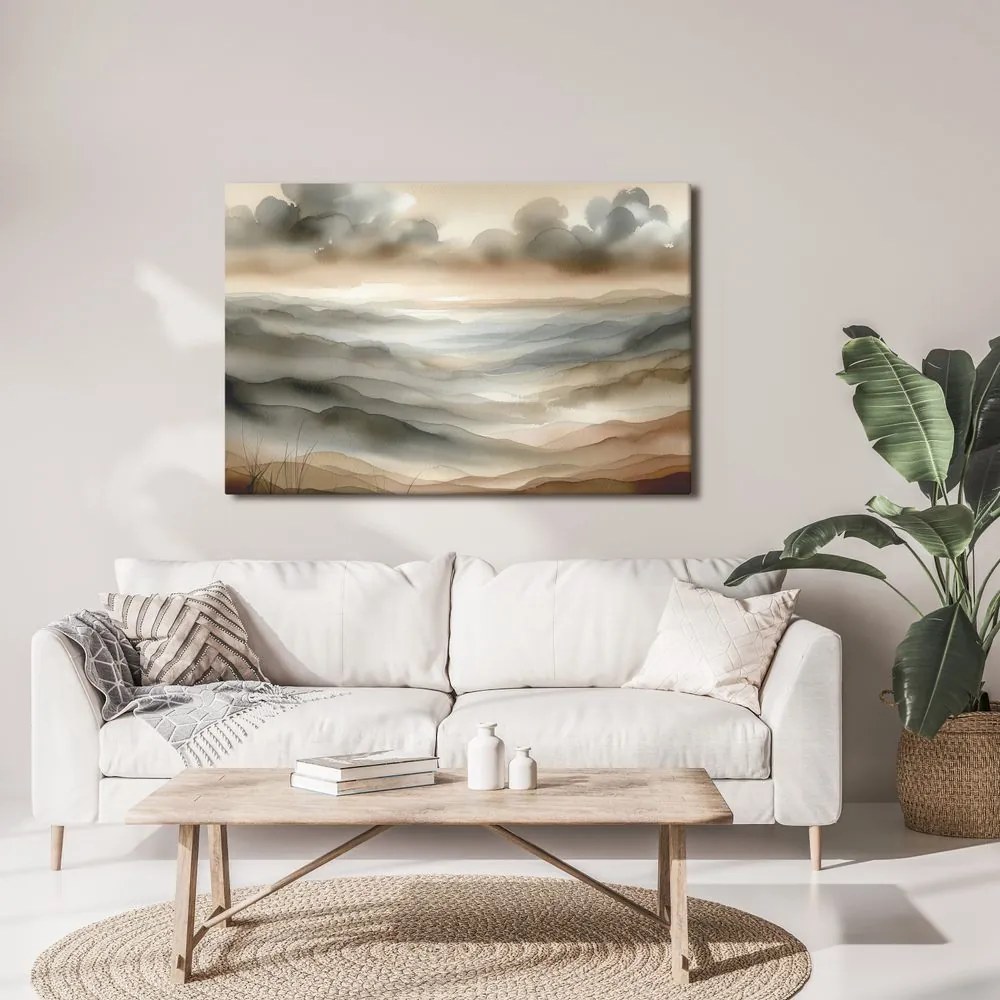 Quadro su tela – Paesaggio nella nebbia e marrone