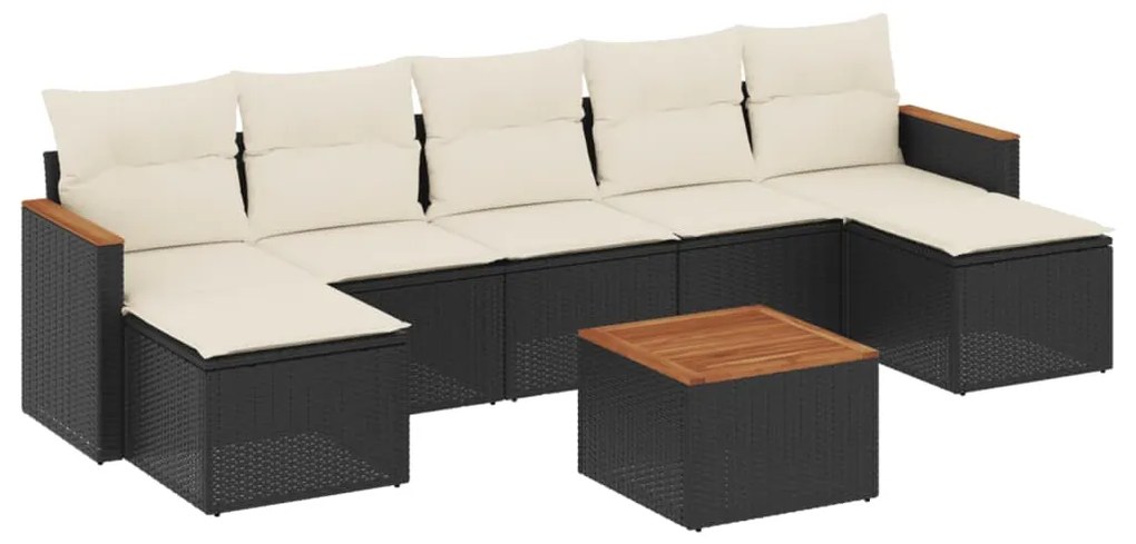 Set divani da giardino con cuscini 8 pz nero in polyrattan